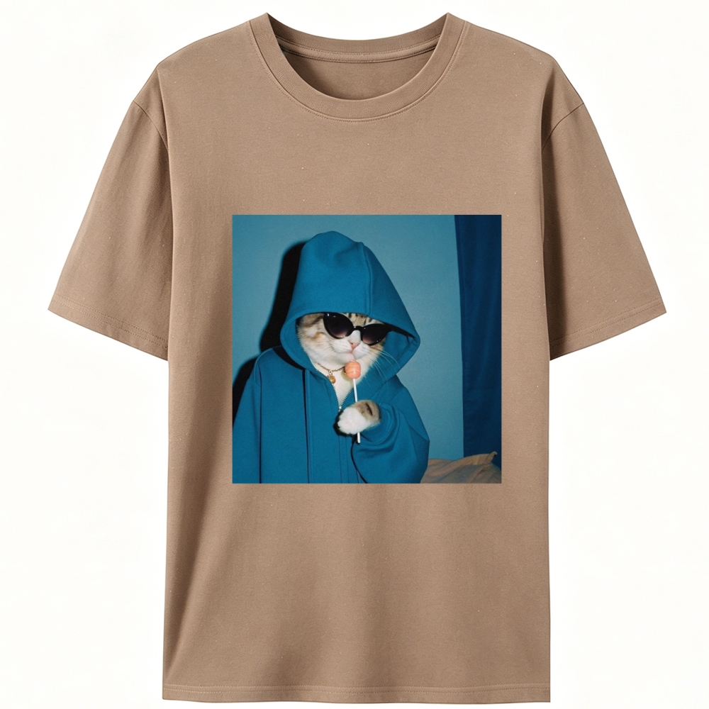 Hoodie Cat with Lollipop Cool Guy Retro Designed for Women - Slim Fit Cotton Tee