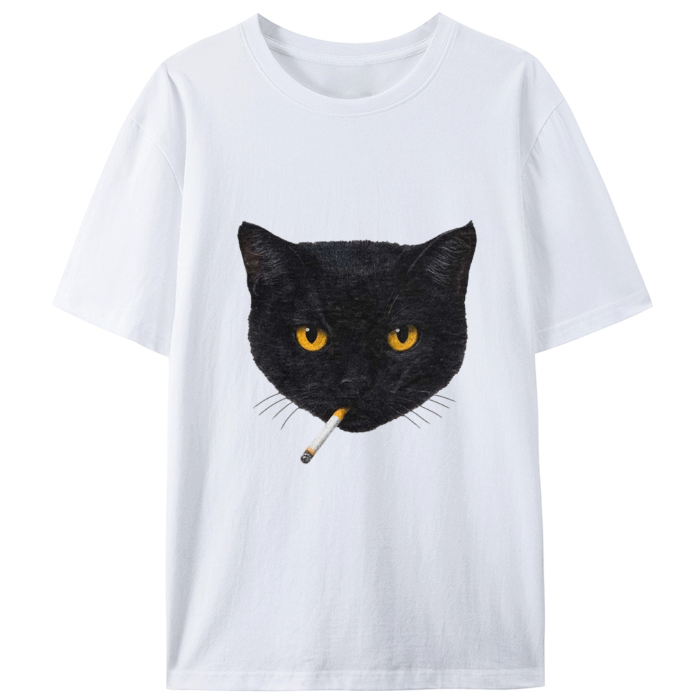 Smoking Black Cat Retro Designed for Women - Slim Fit Cotton Tee