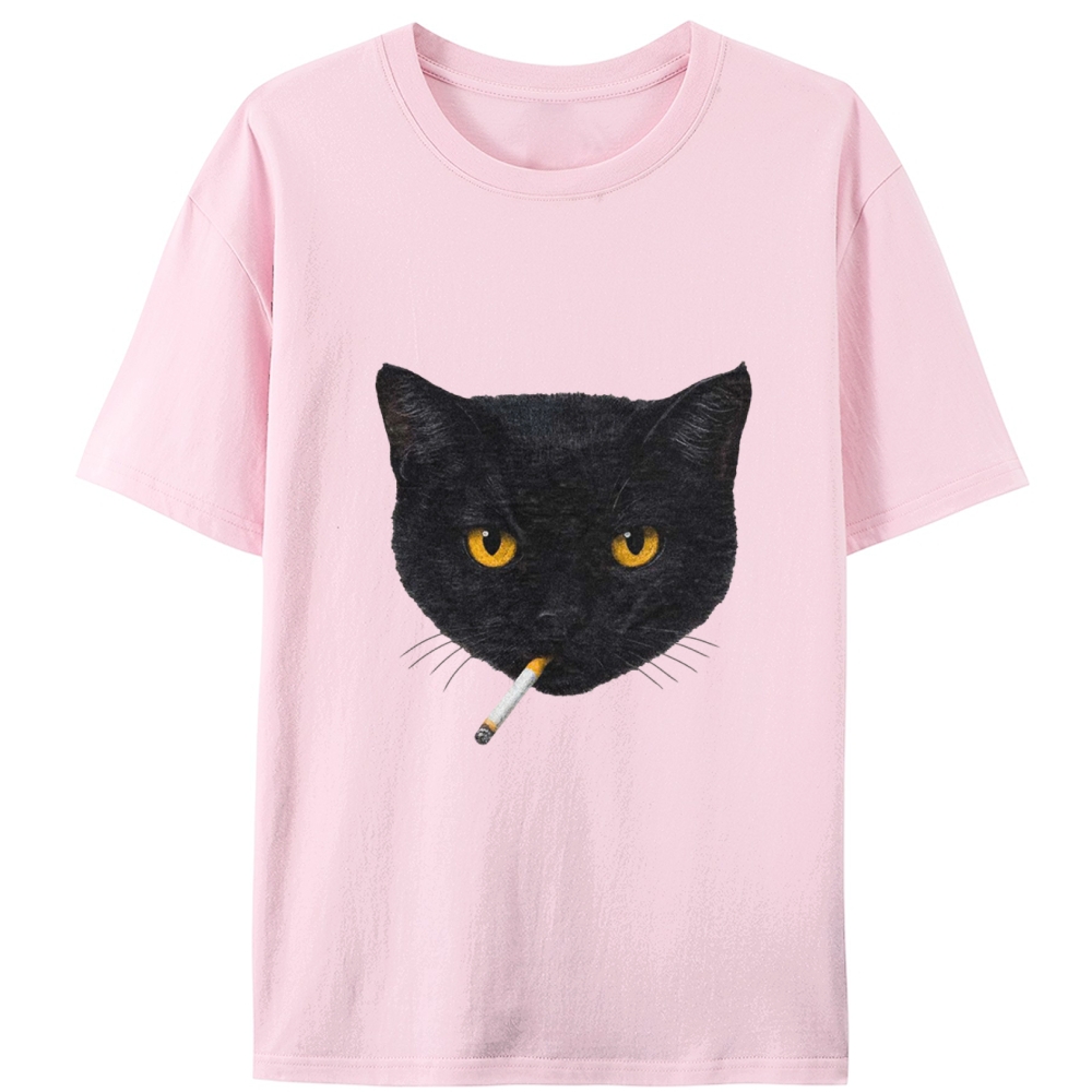 Smoking Black Cat Retro Designed for Women - Slim Fit Cotton Tee