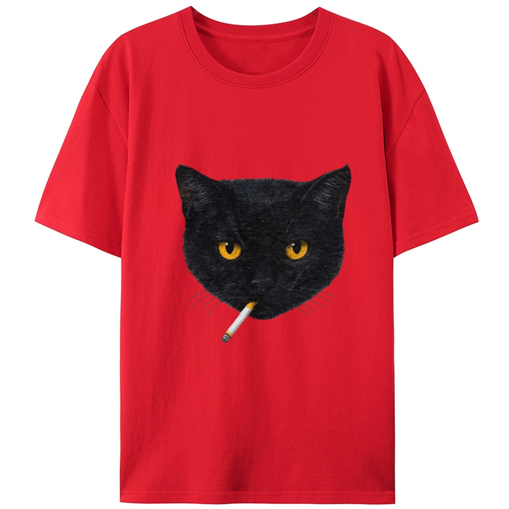 Smoking Black Cat Retro Designed for Women - Slim Fit Cotton Tee