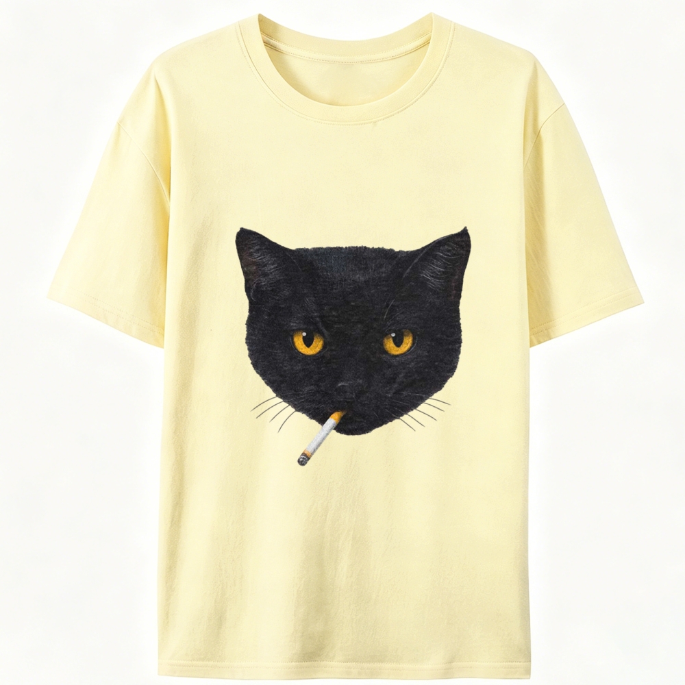 Smoking Black Cat Retro Designed for Women - Slim Fit Cotton Tee