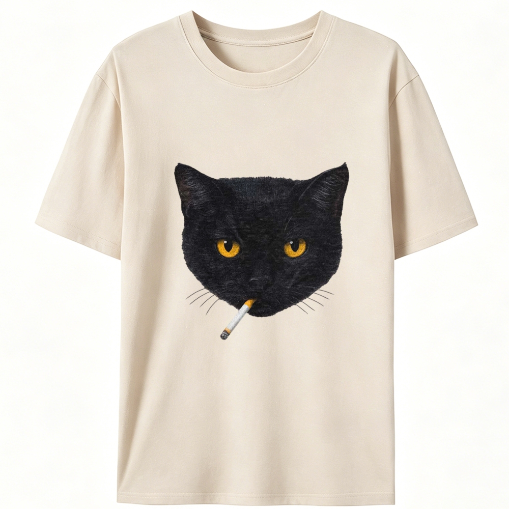 Smoking Black Cat Retro Designed for Women - Slim Fit Cotton Tee