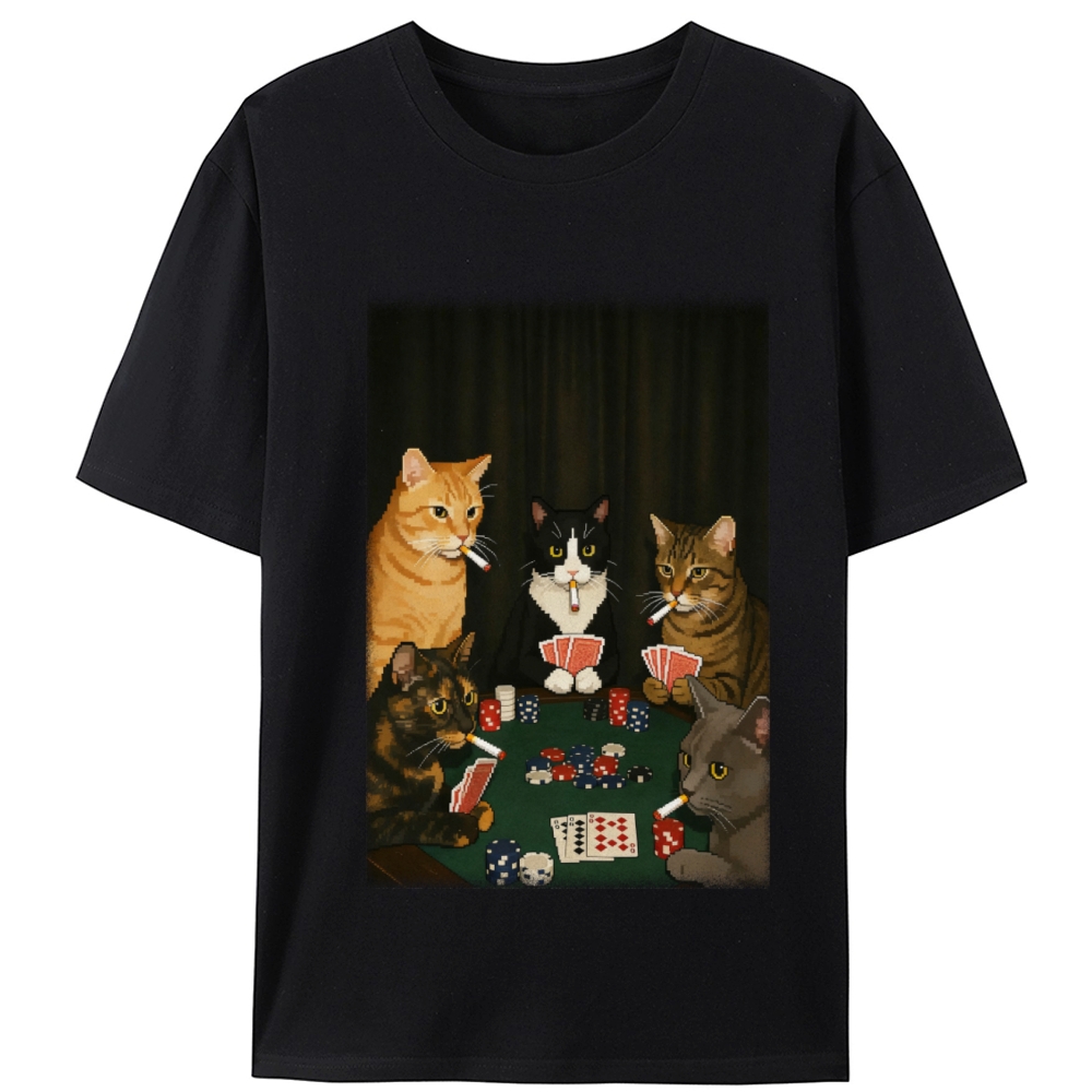 Midnight Poker Cats Retro Designed for Women - Slim Fit Cotton Tee