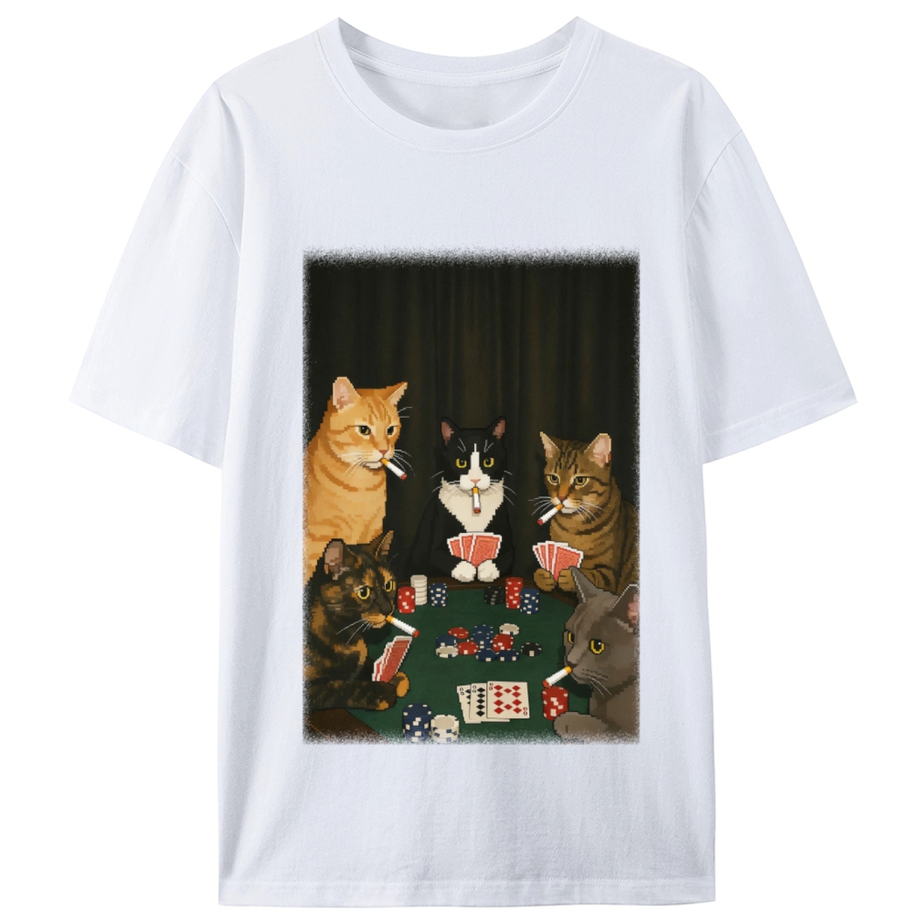 Midnight Poker Cats Retro Designed for Women - Slim Fit Cotton Tee