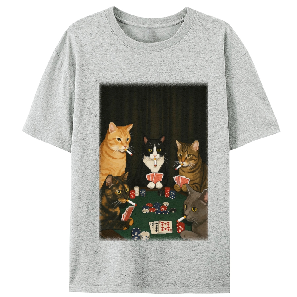 Midnight Poker Cats Retro Designed for Women - Slim Fit Cotton Tee
