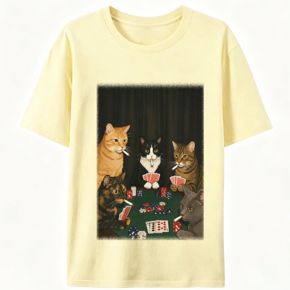 Midnight Poker Cats Retro Designed for Women - Slim Fit Cotton Tee