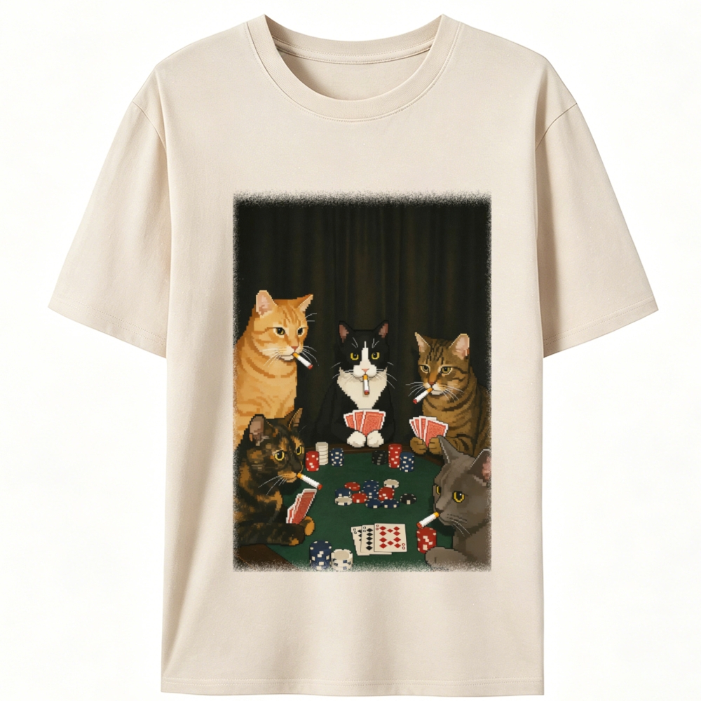 Midnight Poker Cats Retro Designed for Women - Slim Fit Cotton Tee