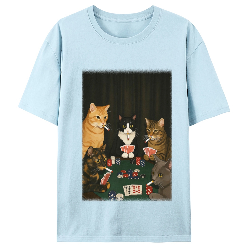 Midnight Poker Cats Retro Designed for Women - Slim Fit Cotton Tee