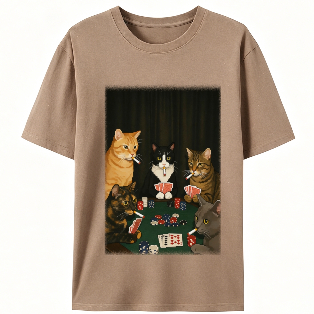 Midnight Poker Cats Retro Designed for Women - Slim Fit Cotton Tee