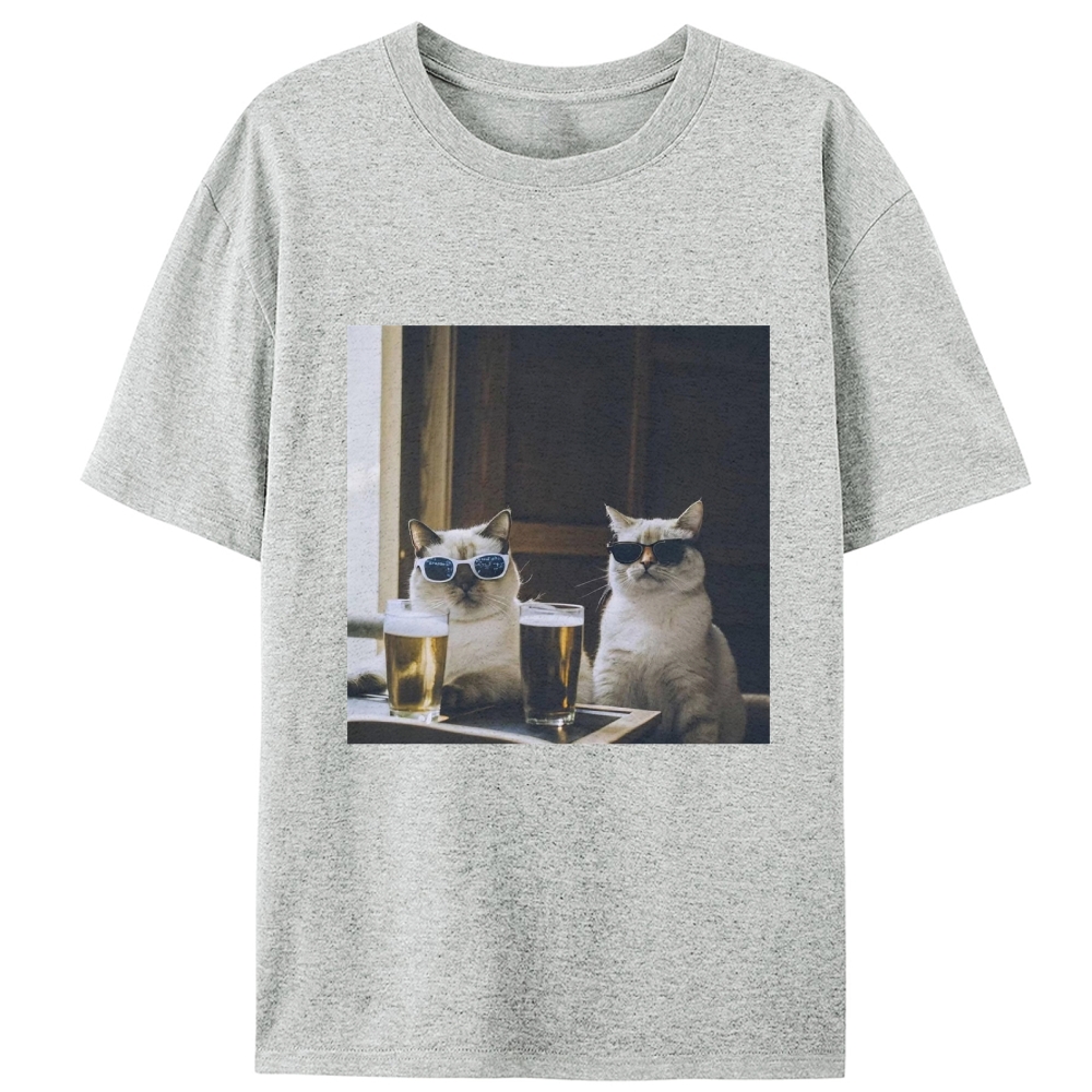 Cats at Bar with Beer Retro Designed for Women - Slim Fit Cotton Tee