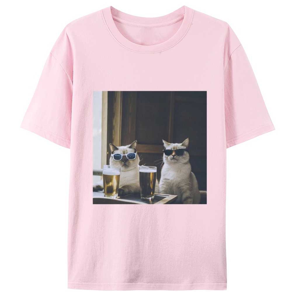 Cats at Bar with Beer Retro Designed for Women - Slim Fit Cotton Tee