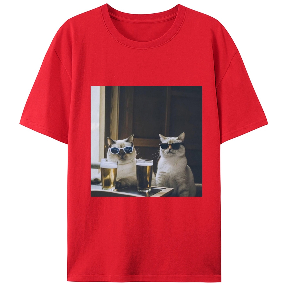 Cats at Bar with Beer Retro Designed for Women - Slim Fit Cotton Tee