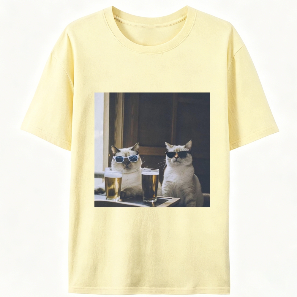 Cats at Bar with Beer Retro Designed for Women - Slim Fit Cotton Tee