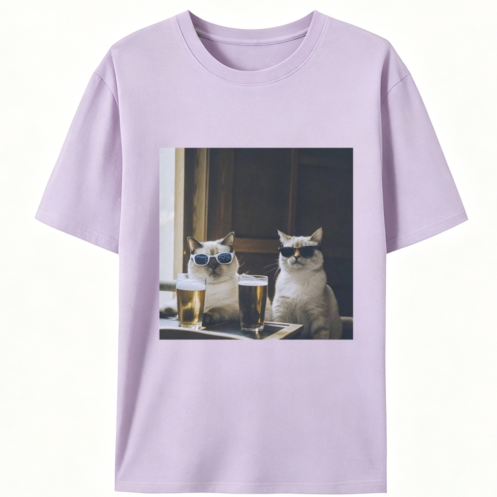 Cats at Bar with Beer Retro Designed for Women - Slim Fit Cotton Tee
