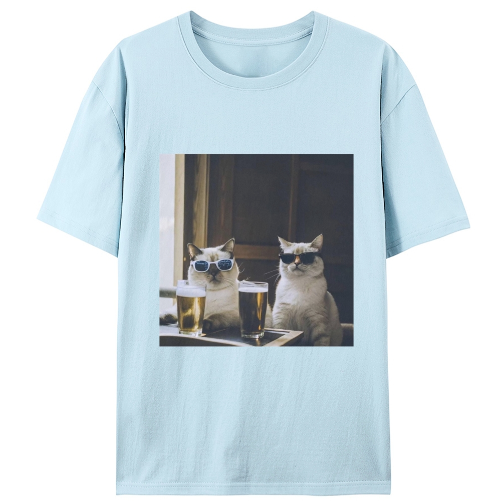 Cats at Bar with Beer Retro Designed for Women - Slim Fit Cotton Tee