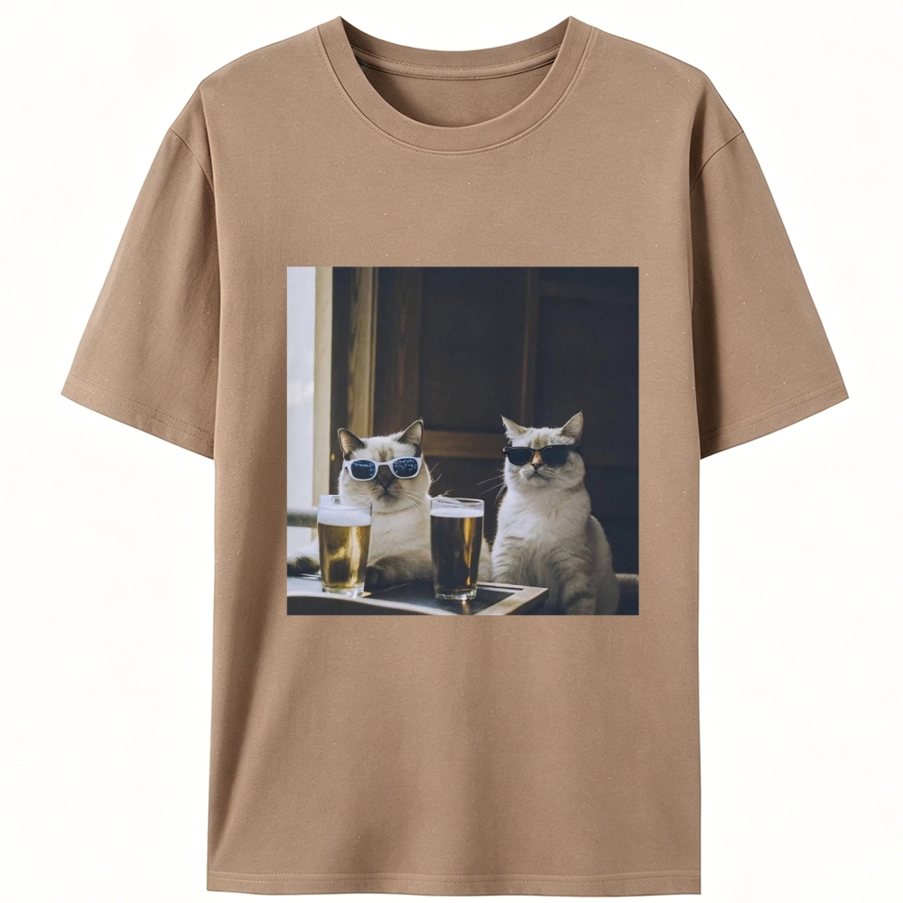 Cats at Bar with Beer Retro Designed for Women - Slim Fit Cotton Tee