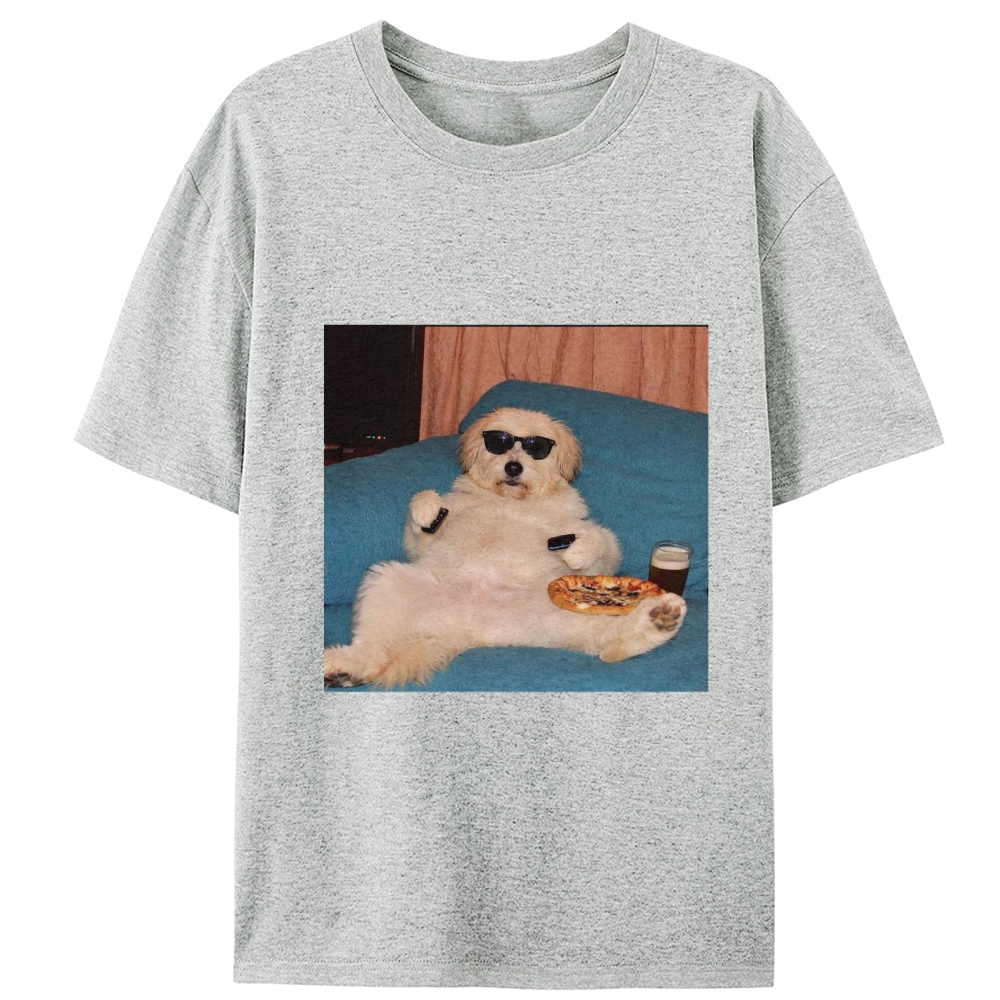 Chill Dog With Pizza Beer Remote Control Meme Retro Designed for Women - Slim Fit Cotton Tee