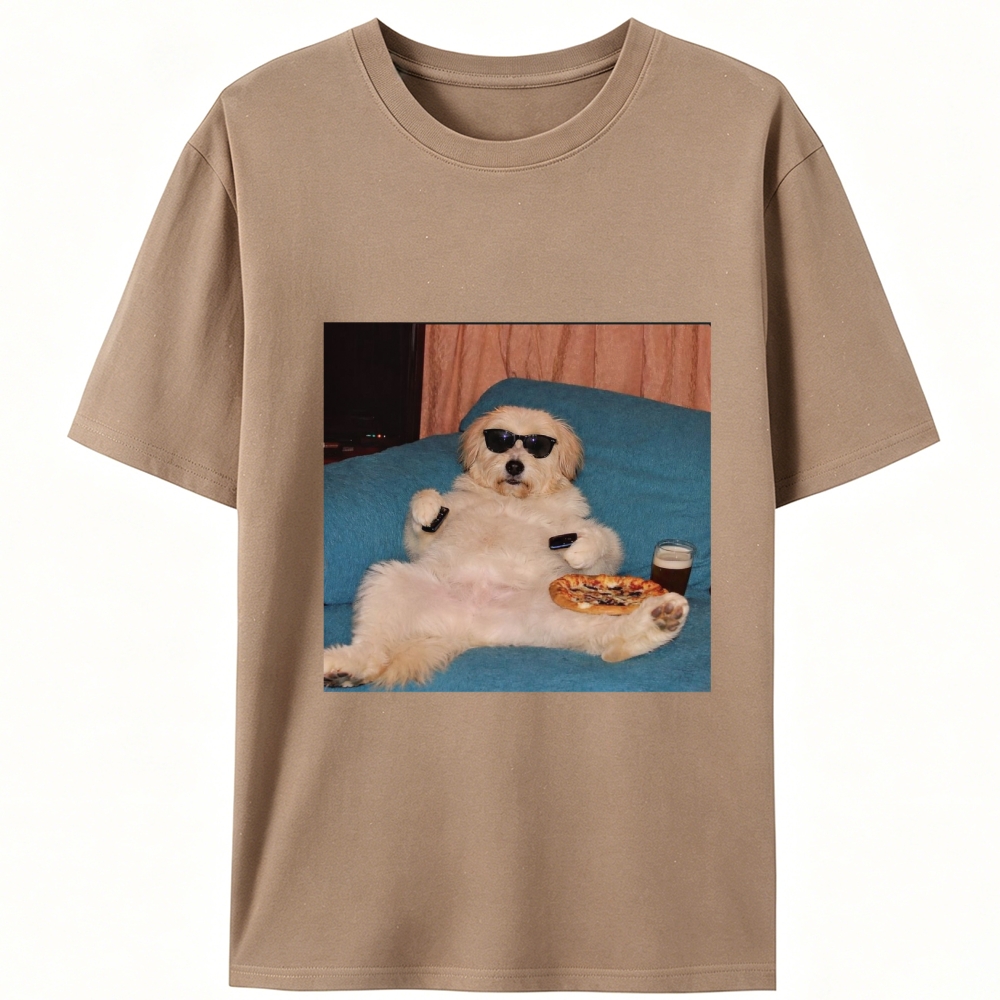 Chill Dog With Pizza Beer Remote Control Meme Retro Designed for Women - Slim Fit Cotton Tee