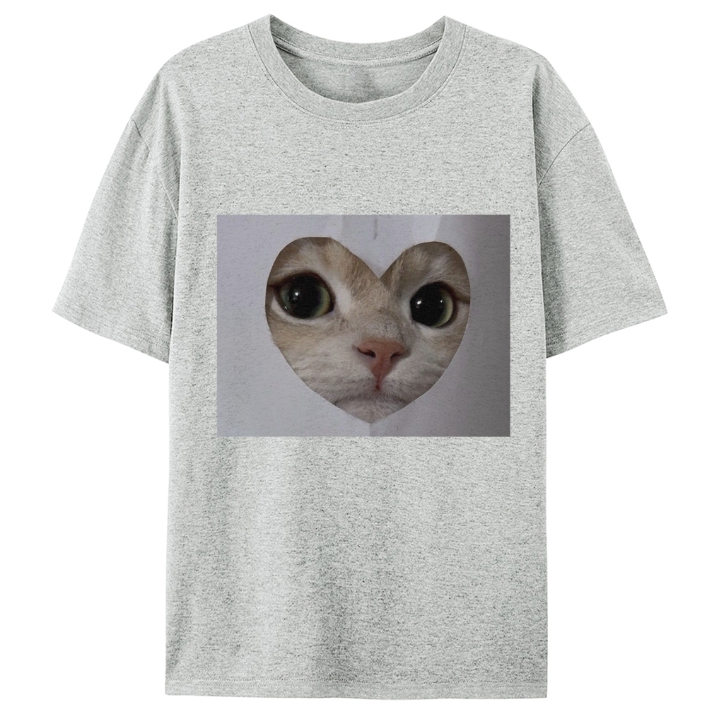 Heart Cutout Cat Face Retro Designed for Women - Slim Fit Cotton Tee