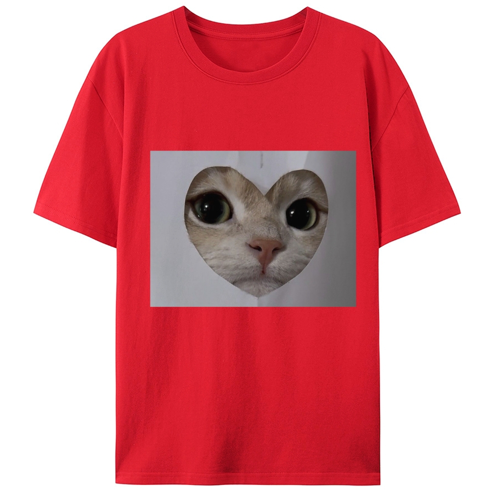Heart Cutout Cat Face Retro Designed for Women - Slim Fit Cotton Tee