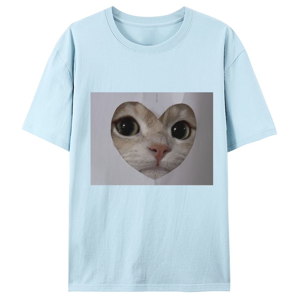 Heart Cutout Cat Face Retro Designed for Women - Slim Fit Cotton Tee