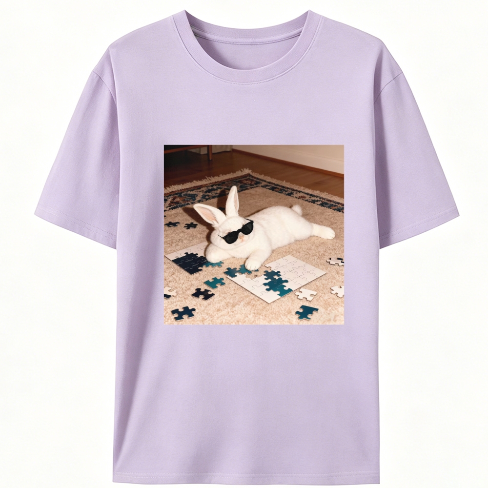 Rabbit Doing Puzzle Procrastinating Retro Designed for Women - Slim Fit Cotton Tee