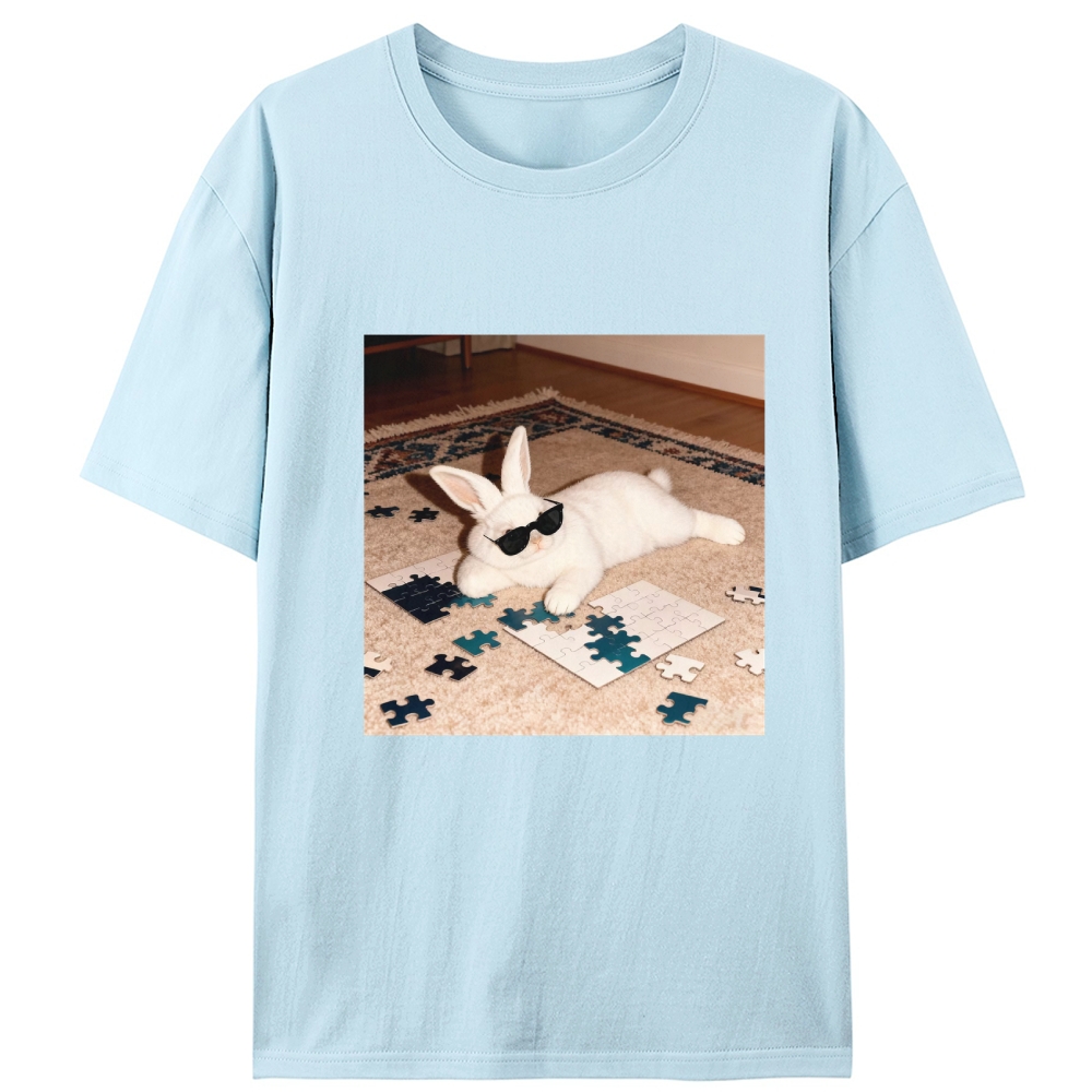 Rabbit Doing Puzzle Procrastinating Retro Designed for Women - Slim Fit Cotton Tee