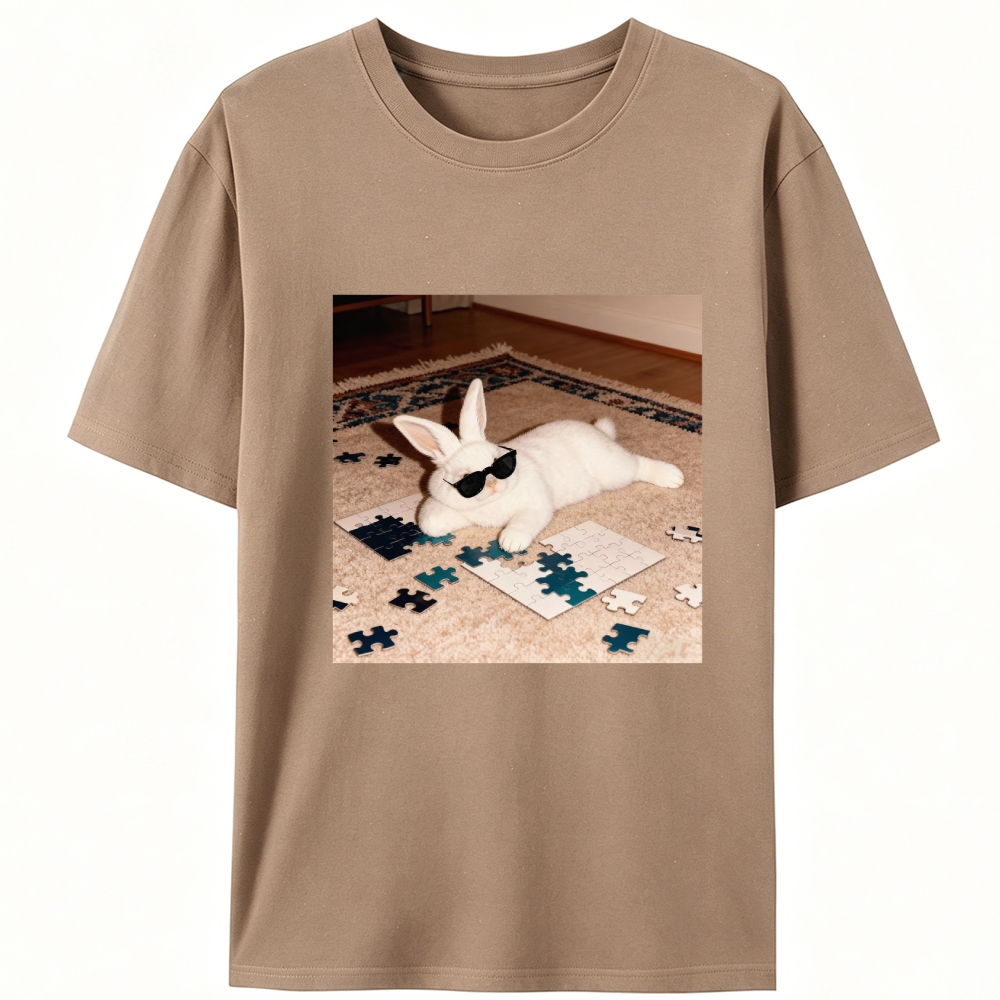 Rabbit Doing Puzzle Procrastinating Retro Designed for Women - Slim Fit Cotton Tee