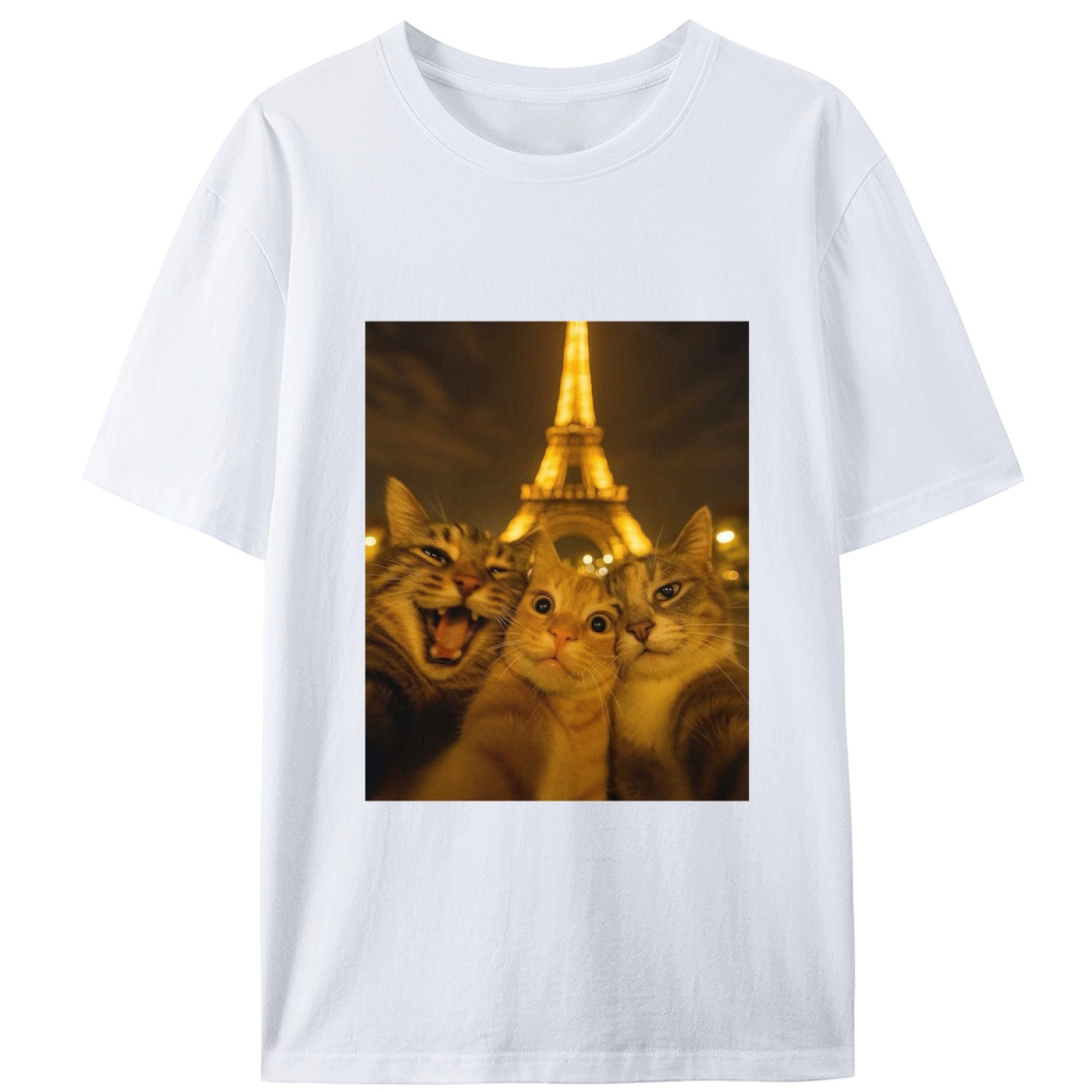 Cats at Eiffel Tower Selfie Cats at Eiffel Tower Selfie Retro Designed for Women - Slim Fit Cotton Tee