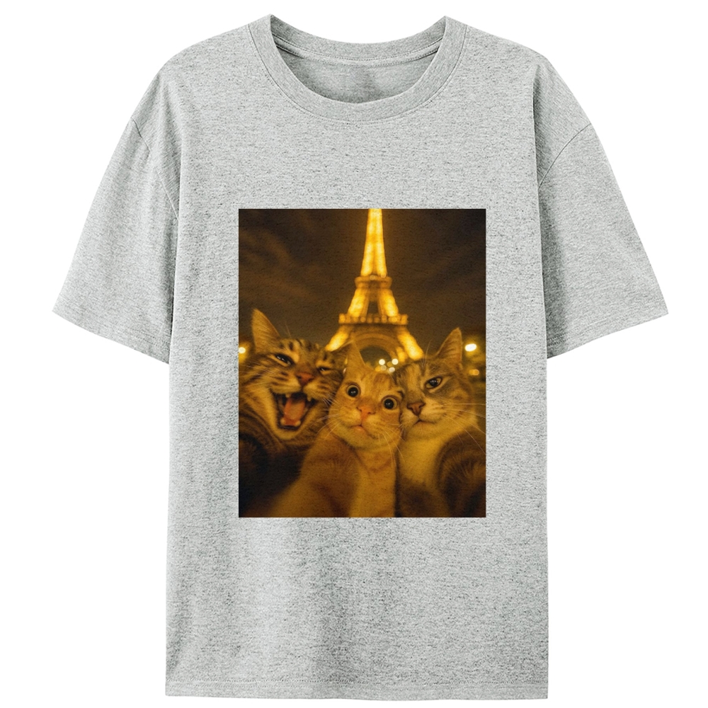 Cats at Eiffel Tower Selfie Cats at Eiffel Tower Selfie Retro Designed for Women - Slim Fit Cotton Tee