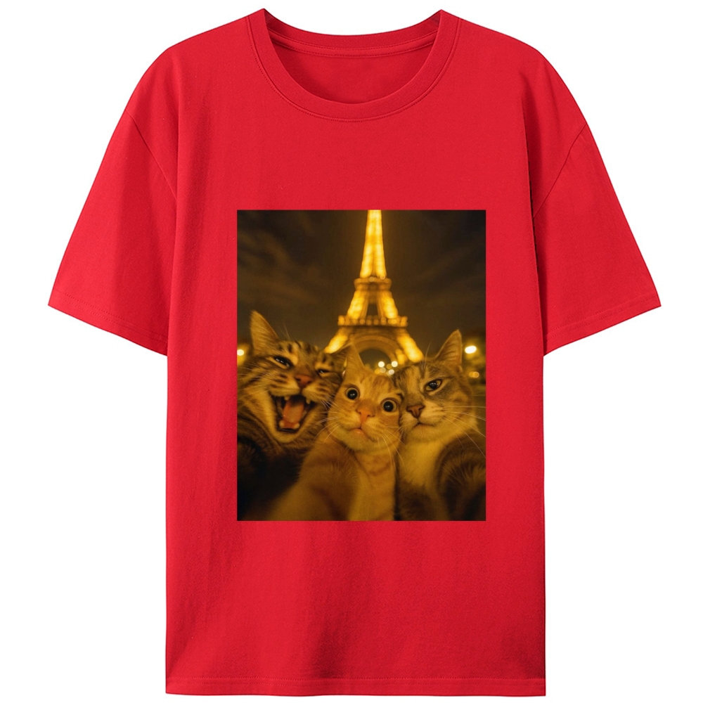 Cats at Eiffel Tower Selfie Cats at Eiffel Tower Selfie Retro Designed for Women - Slim Fit Cotton Tee