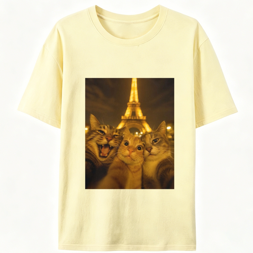 Cats at Eiffel Tower Selfie Cats at Eiffel Tower Selfie Retro Designed for Women - Slim Fit Cotton Tee