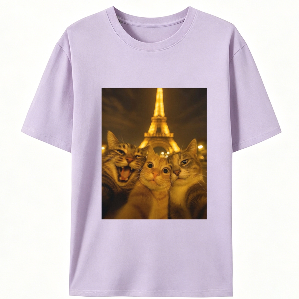 Cats at Eiffel Tower Selfie Cats at Eiffel Tower Selfie Retro Designed for Women - Slim Fit Cotton Tee
