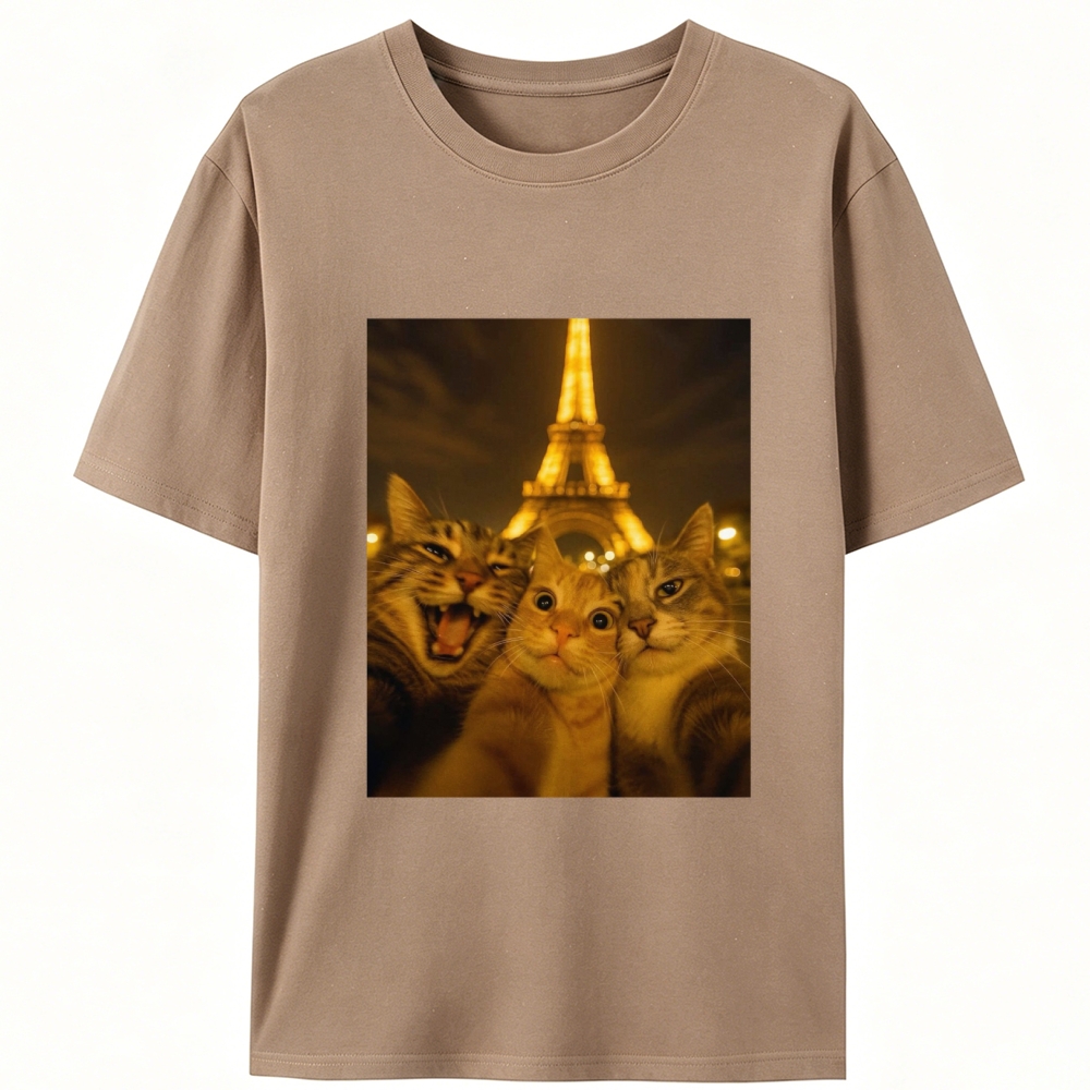 Cats at Eiffel Tower Selfie Cats at Eiffel Tower Selfie Retro Designed for Women - Slim Fit Cotton Tee