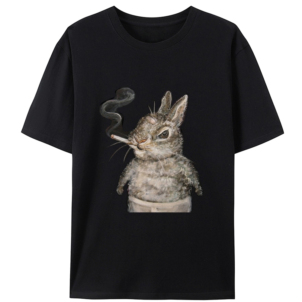 A bunny smoking Retro Designed for Women - Slim Fit Cotton Tee