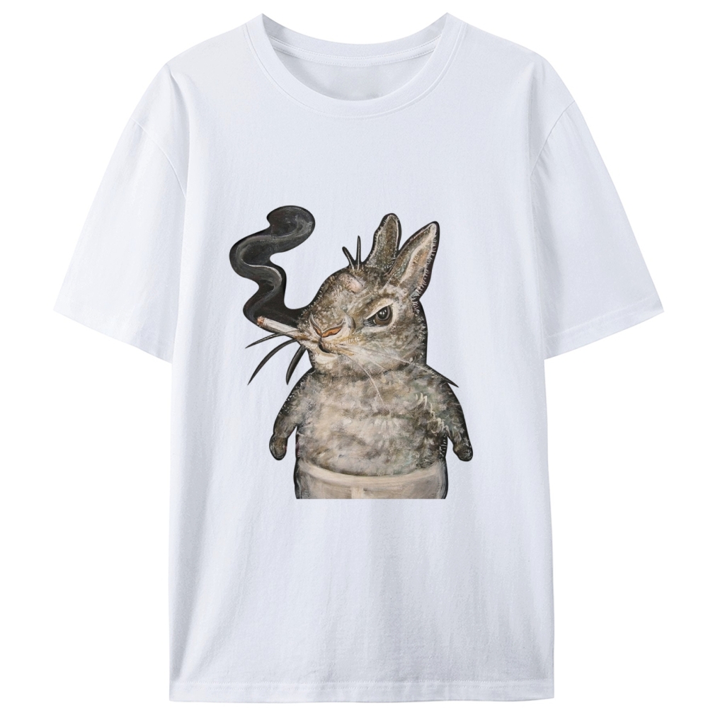 A bunny smoking Retro Designed for Women - Slim Fit Cotton Tee