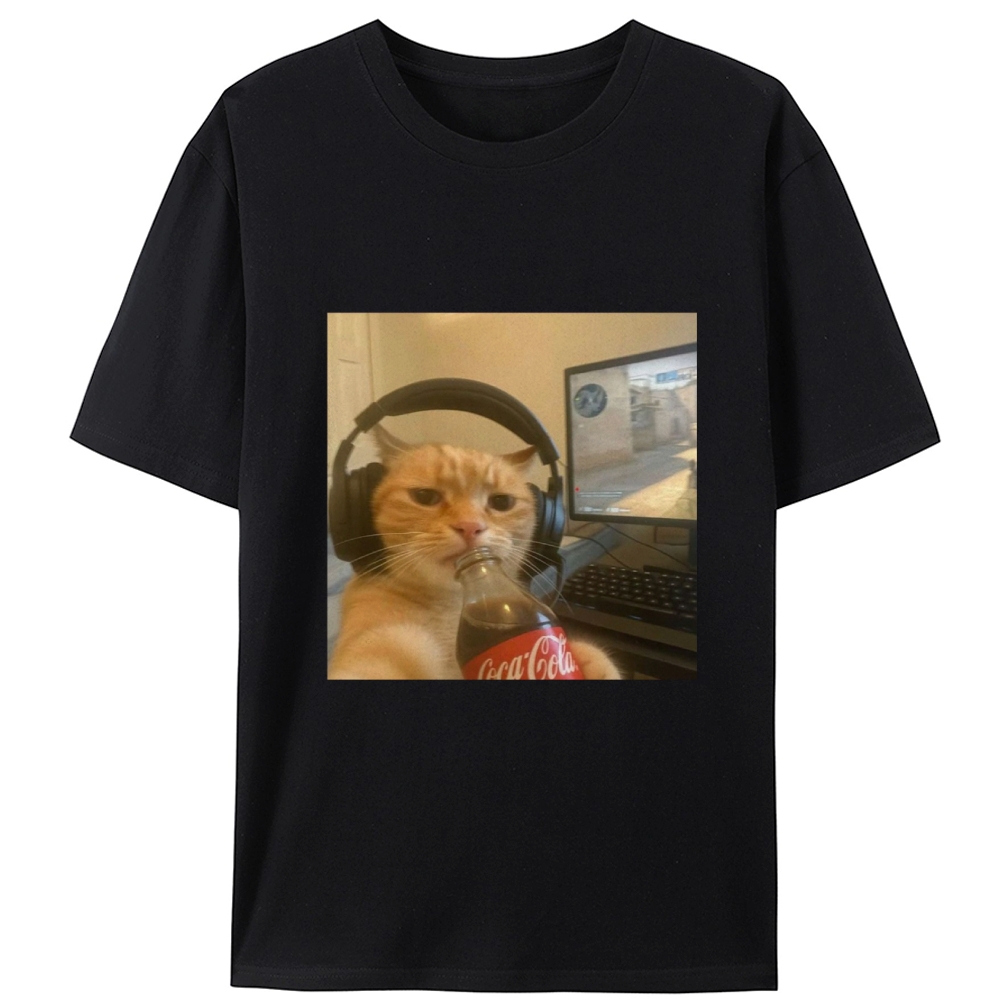 Gaming Cat with Coca-Cola Designed for Women - Slim Fit Cotton Tee