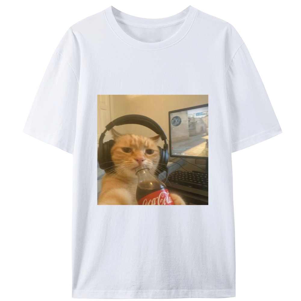 Gaming Cat with Coca-Cola Designed for Women - Slim Fit Cotton Tee
