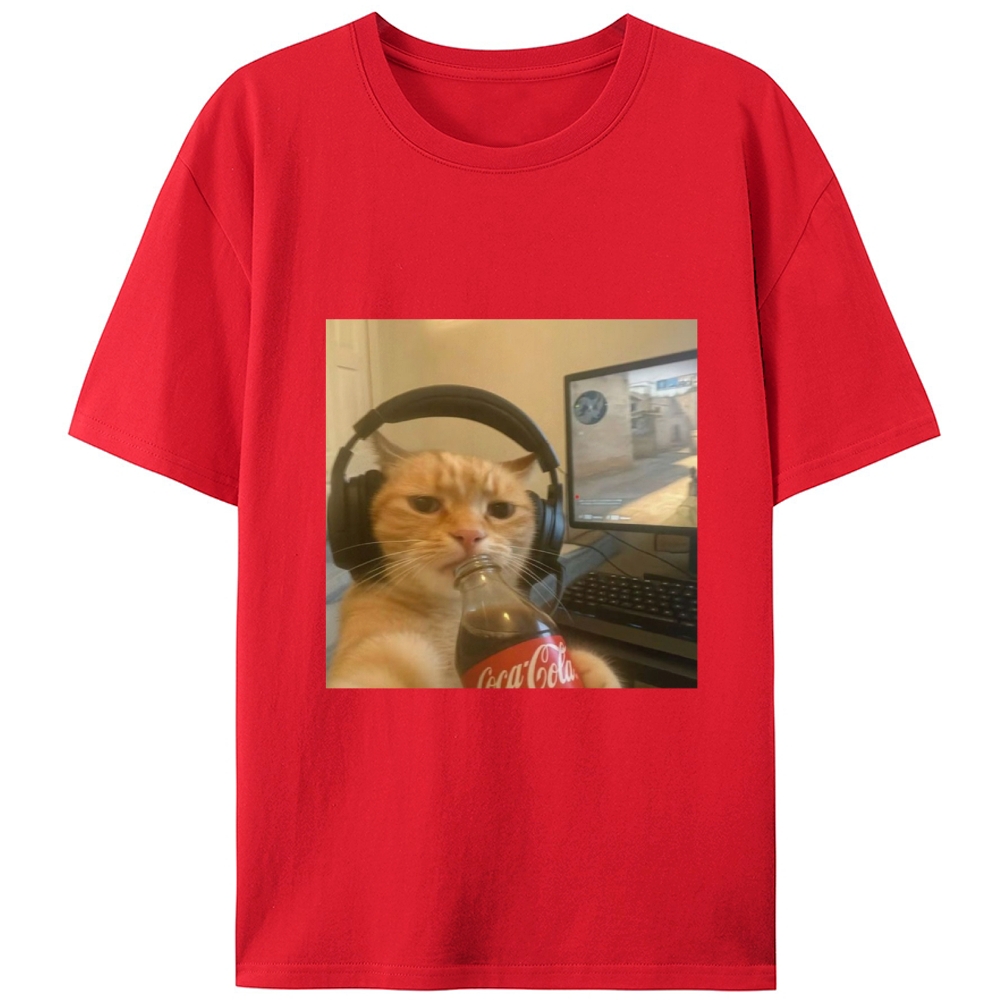 Gaming Cat with Coca-Cola Designed for Women - Slim Fit Cotton Tee