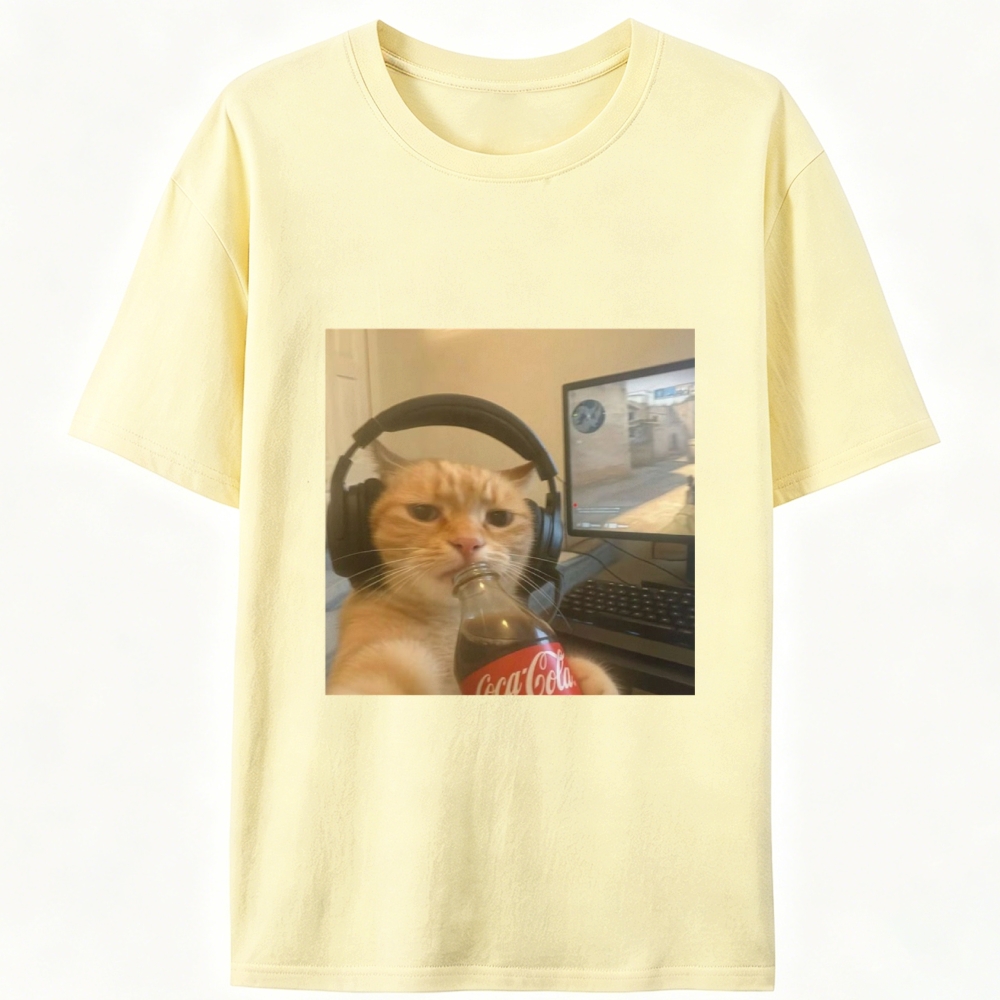 Gaming Cat with Coca-Cola Designed for Women - Slim Fit Cotton Tee
