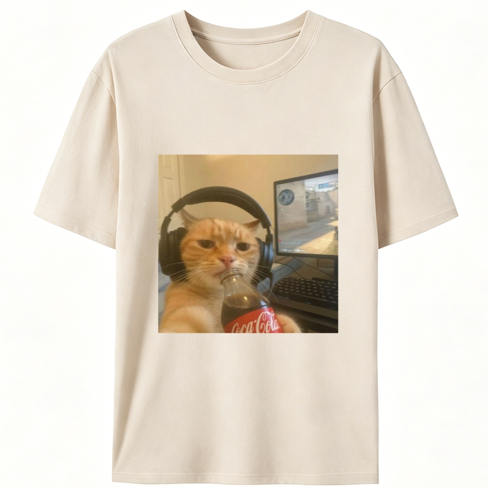Gaming Cat with Coca-Cola Designed for Women - Slim Fit Cotton Tee