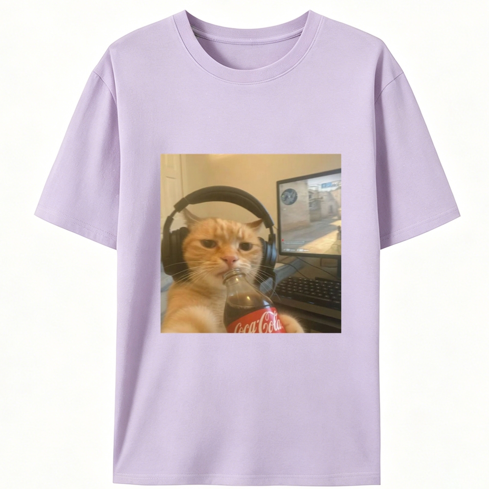 Gaming Cat with Coca-Cola Designed for Women - Slim Fit Cotton Tee
