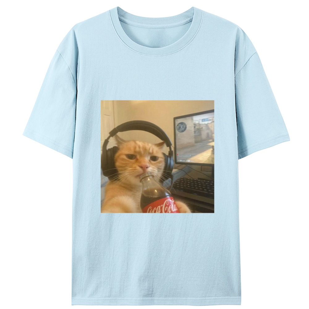 Gaming Cat with Coca-Cola Designed for Women - Slim Fit Cotton Tee