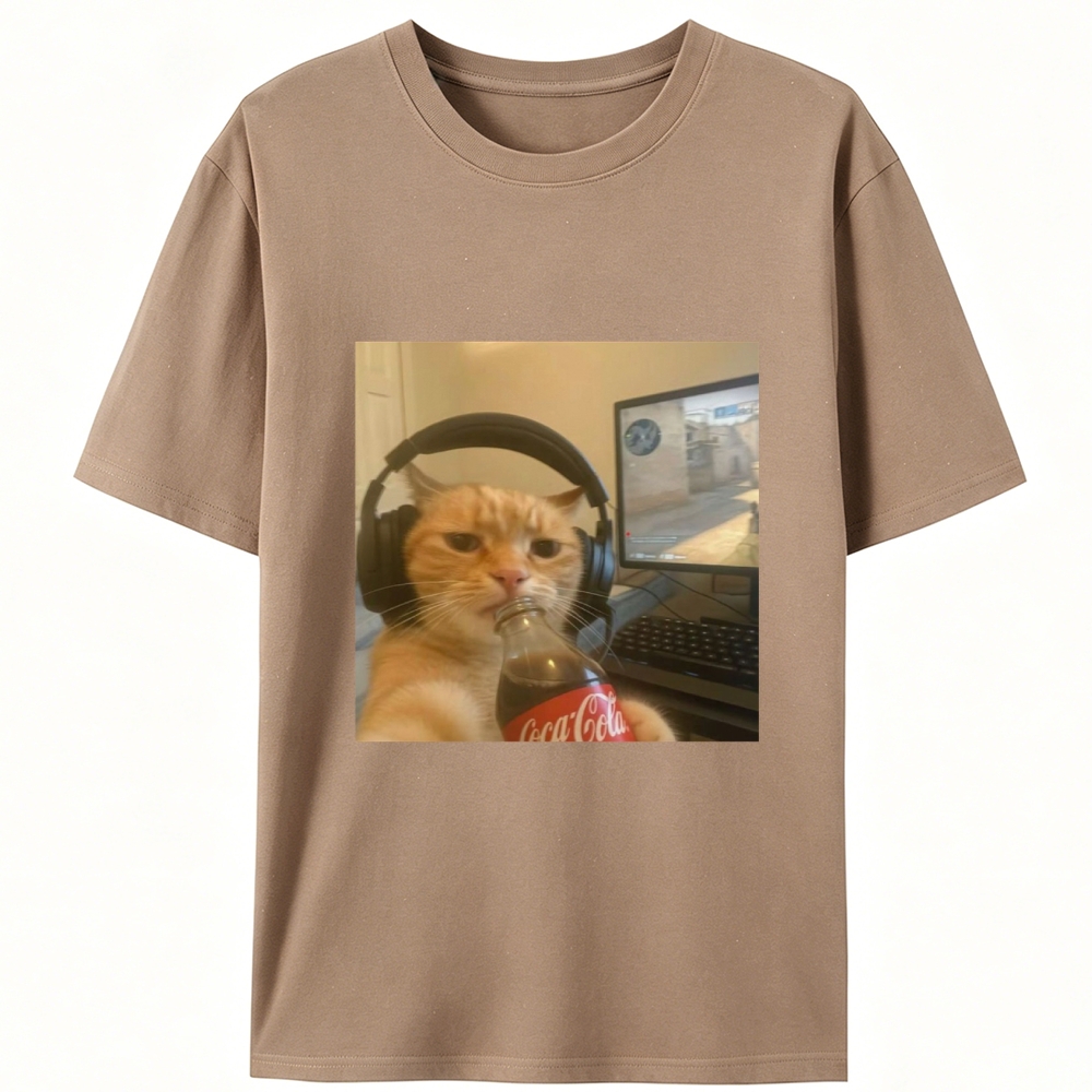Gaming Cat with Coca-Cola Designed for Women - Slim Fit Cotton Tee