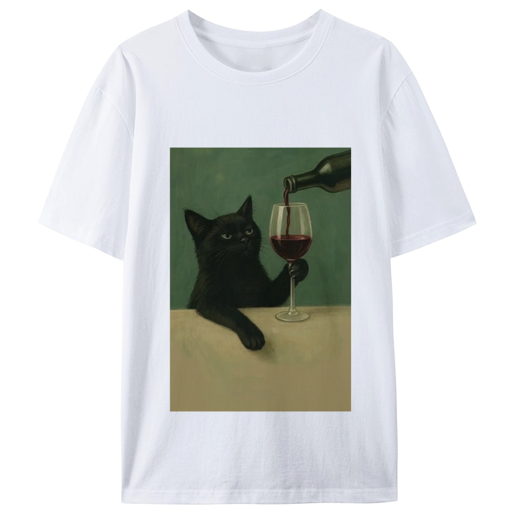 Black Cat with Wine Retro Designed for Women - Slim Fit Cotton Tee