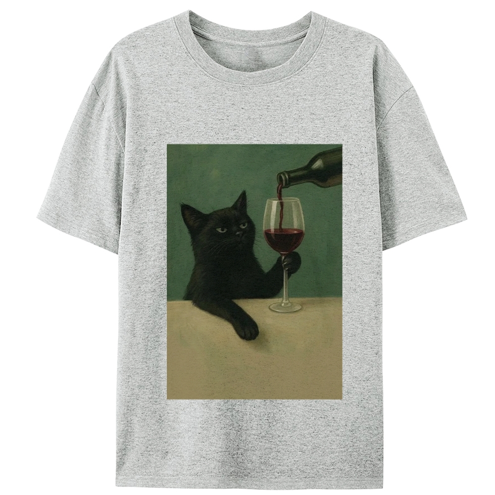 Black Cat with Wine Retro Designed for Women - Slim Fit Cotton Tee