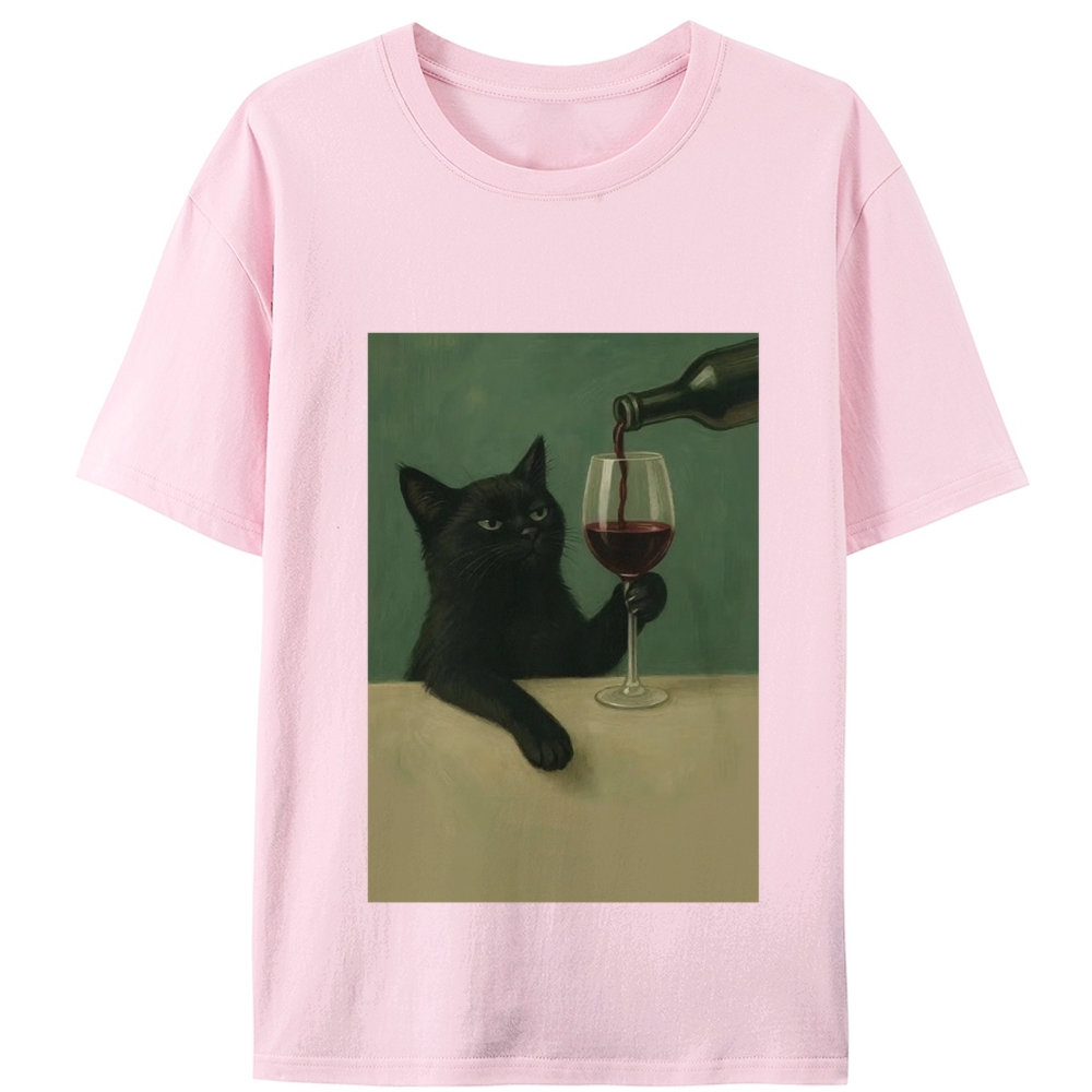 Black Cat with Wine Retro Designed for Women - Slim Fit Cotton Tee
