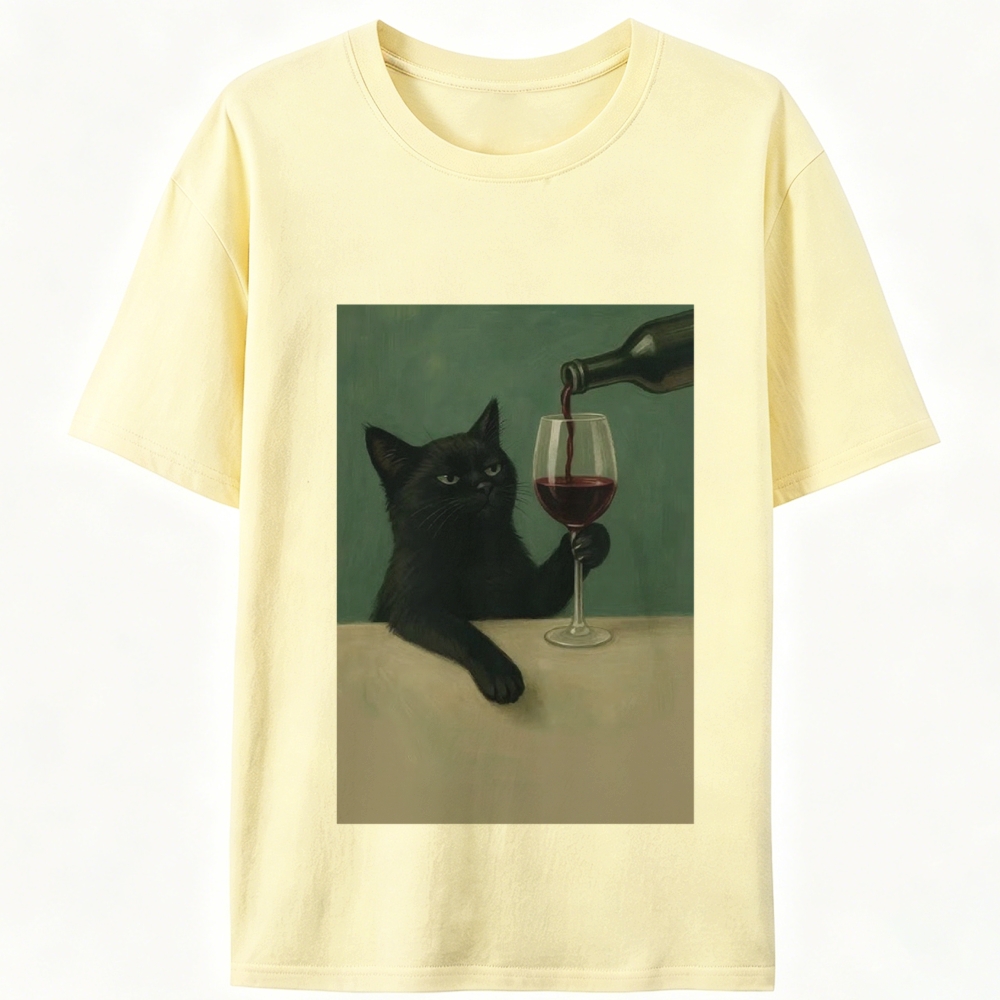 Black Cat with Wine Retro Designed for Women - Slim Fit Cotton Tee