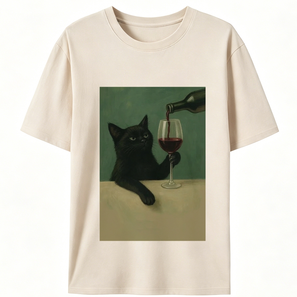 Black Cat with Wine Retro Designed for Women - Slim Fit Cotton Tee