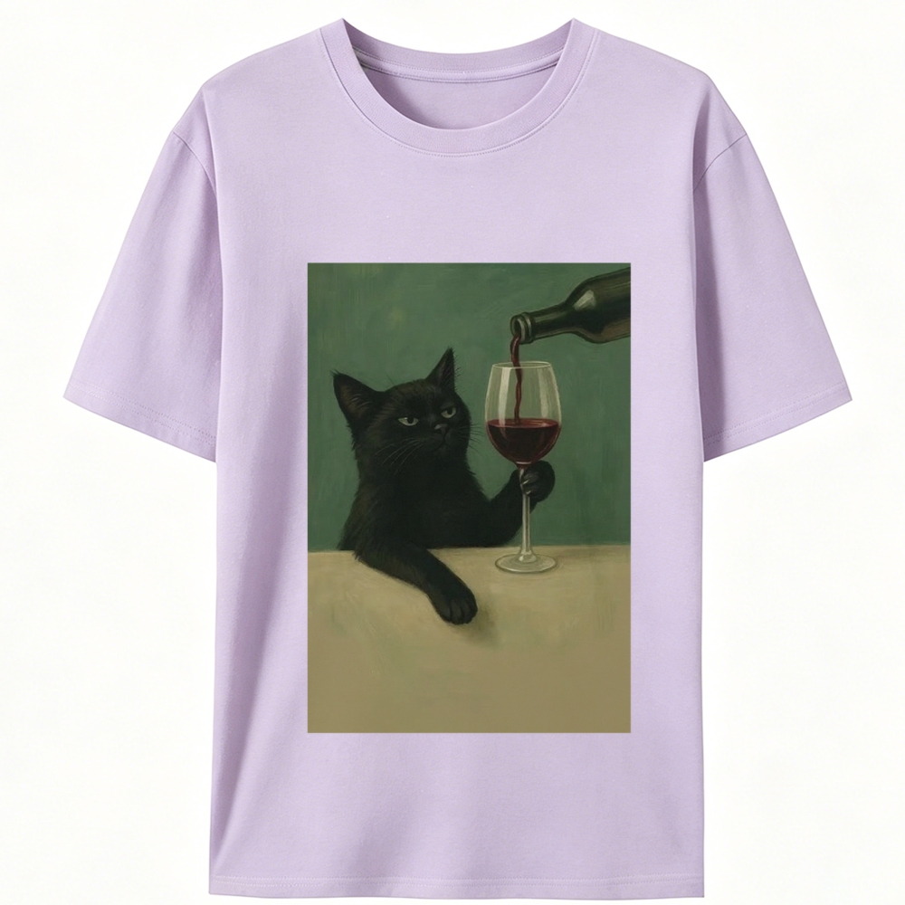Black Cat with Wine Retro Designed for Women - Slim Fit Cotton Tee